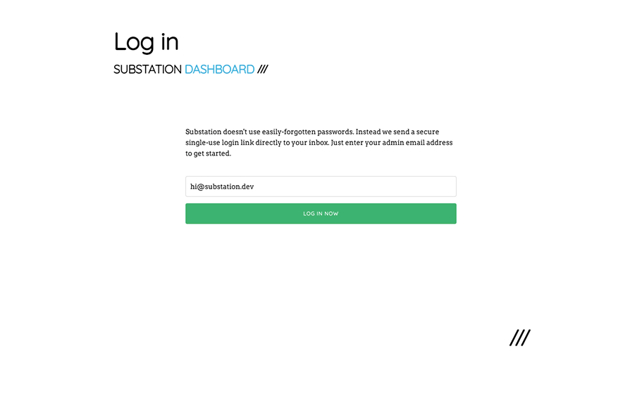The login window, a simple form with just one input for your email address
